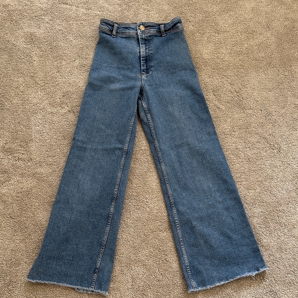 Zara Medium Wash Straight Wide Leg Jeans